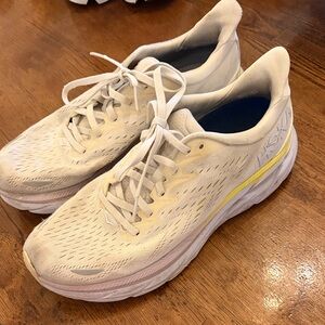 Hoka Cream and Yellow Athletic Shoes